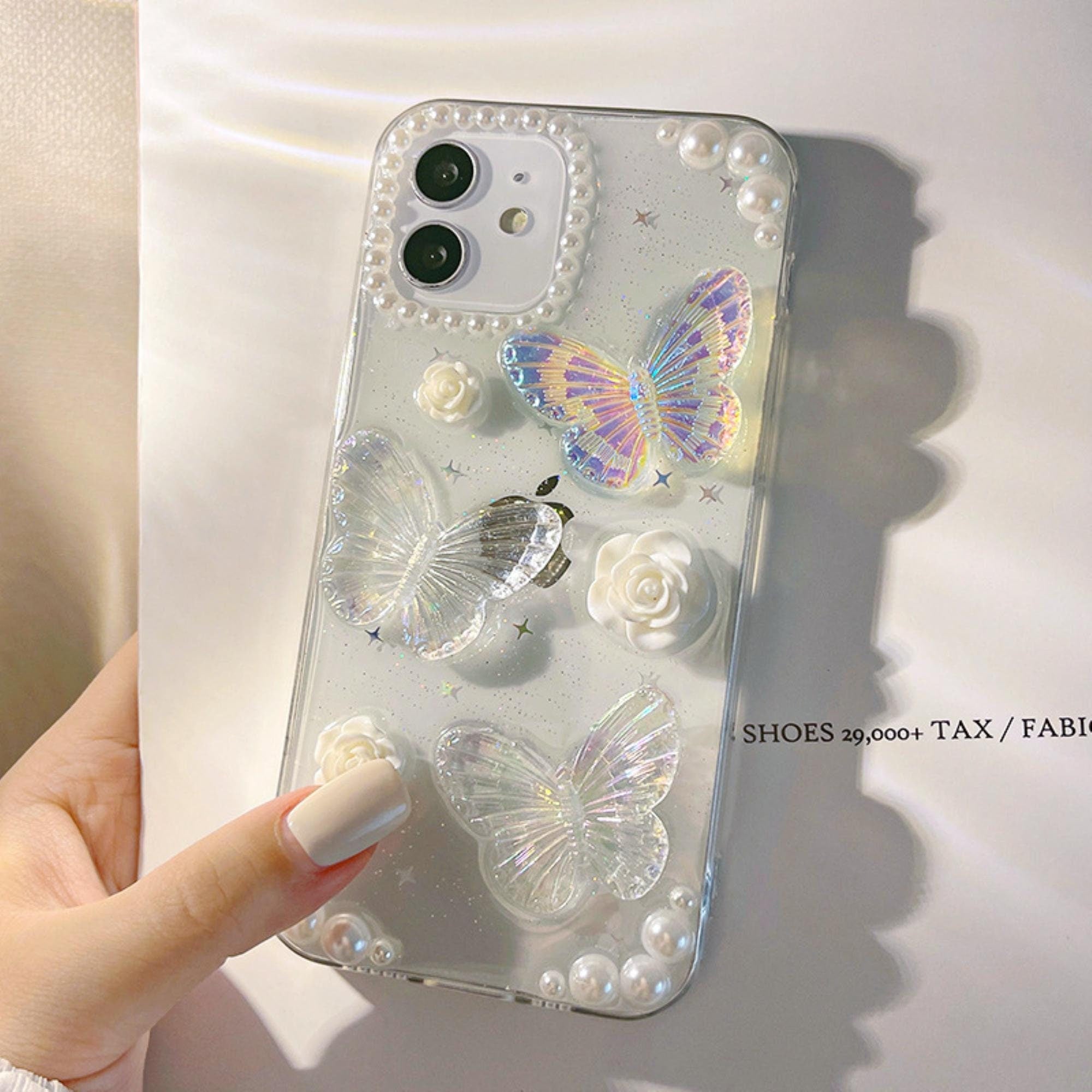 3D Abstract Crystal Laser iPhone Case White Butterflies