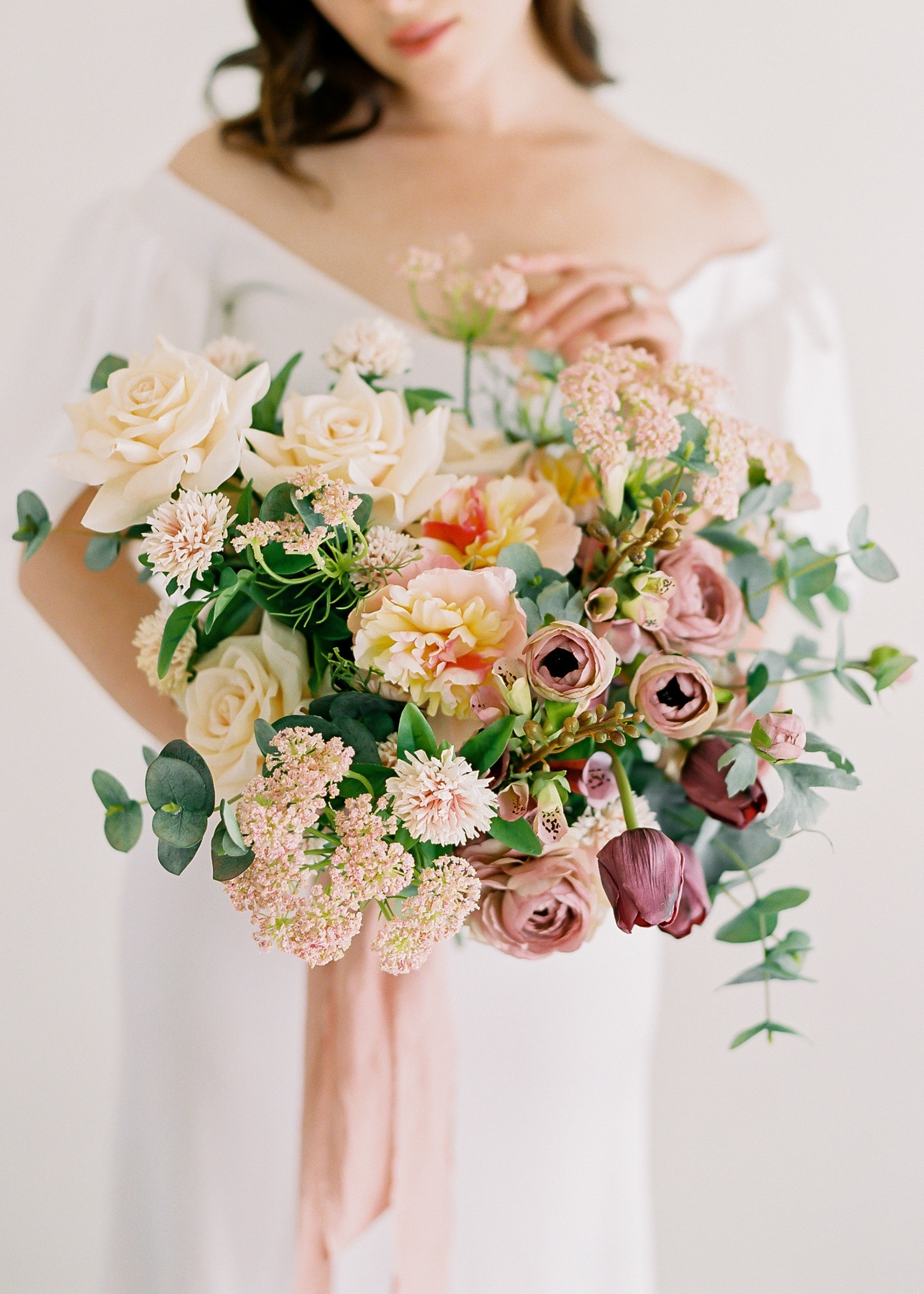 Soft Apricot Pink Peony Fake Flower - 22"