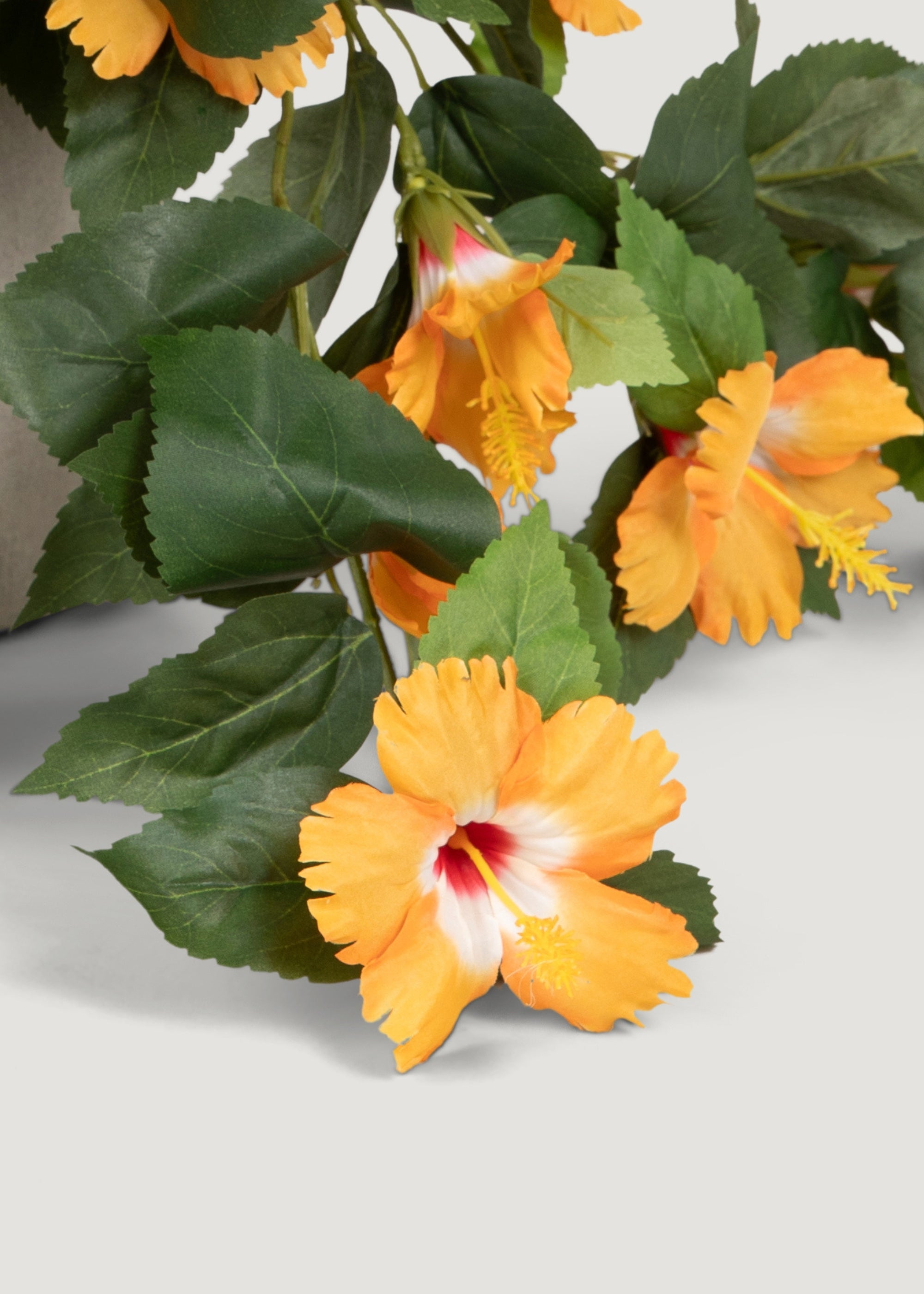 Fake UV Treated Indoor/Outdoor Orange Hanging Hibiscus Bush - 27"