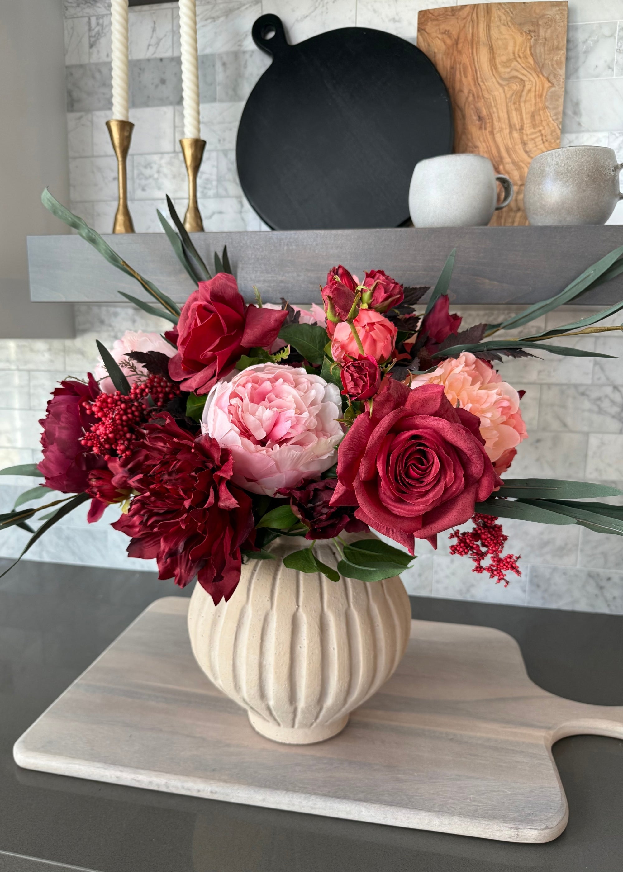 Real Touch English Rose Artificial Flower in Red - 22"