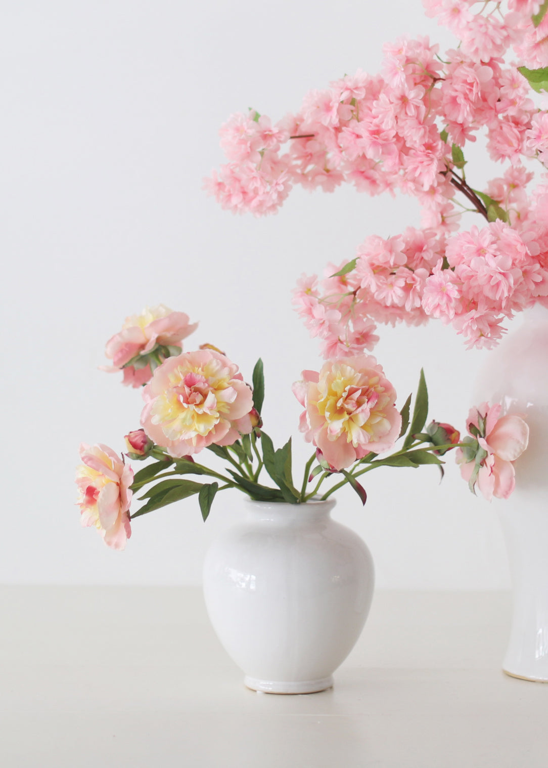 Soft Apricot Pink Peony Fake Flower - 22"