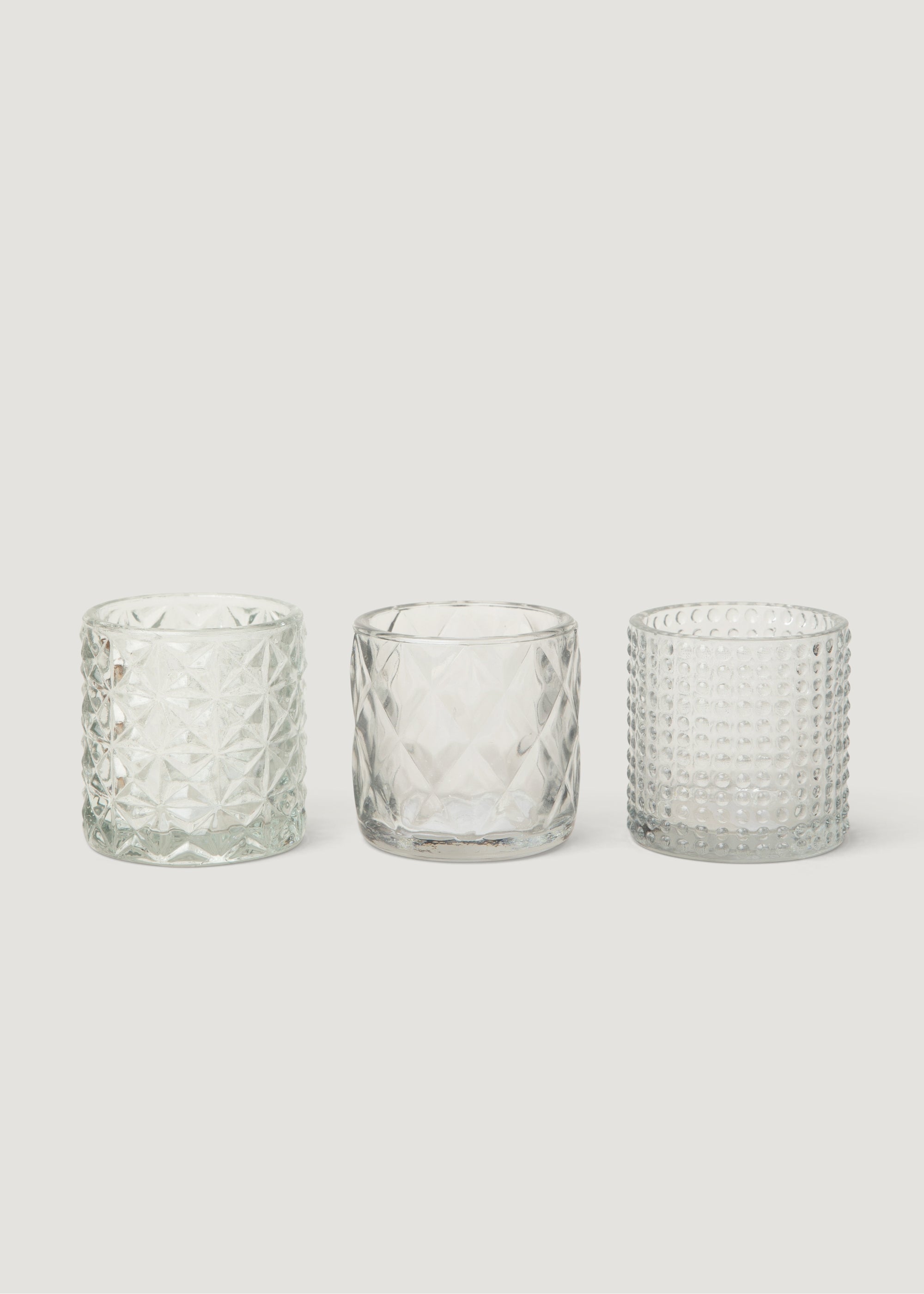 SABIGO Set of 3 Decorative Clear Glass Votive Candle Holders - 2.75" - RadialSet of 3 Decorative Clear Glass Votive Candle Holders - 2.75"