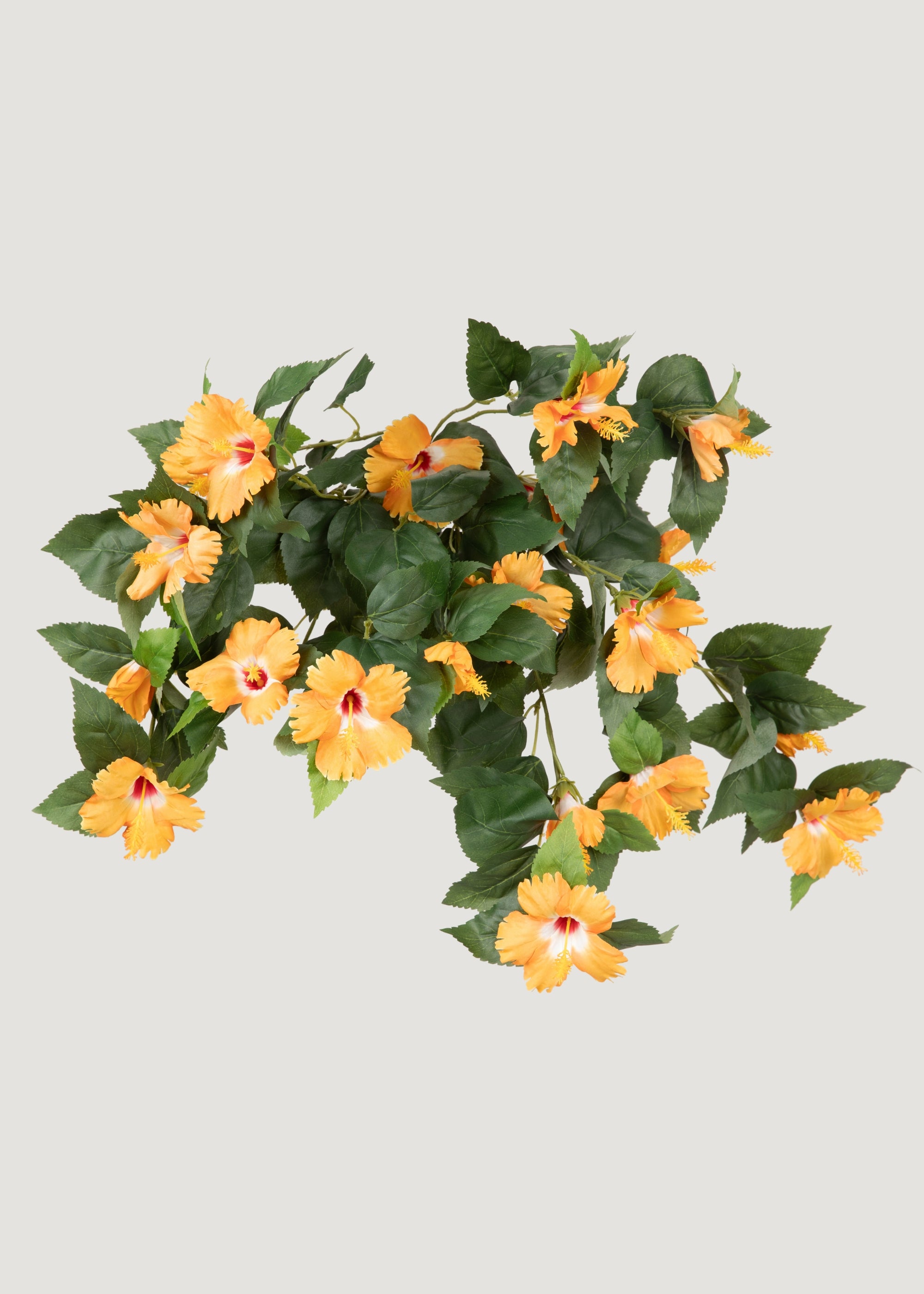 Fake UV Treated Indoor/Outdoor Orange Hanging Hibiscus Bush - 27"