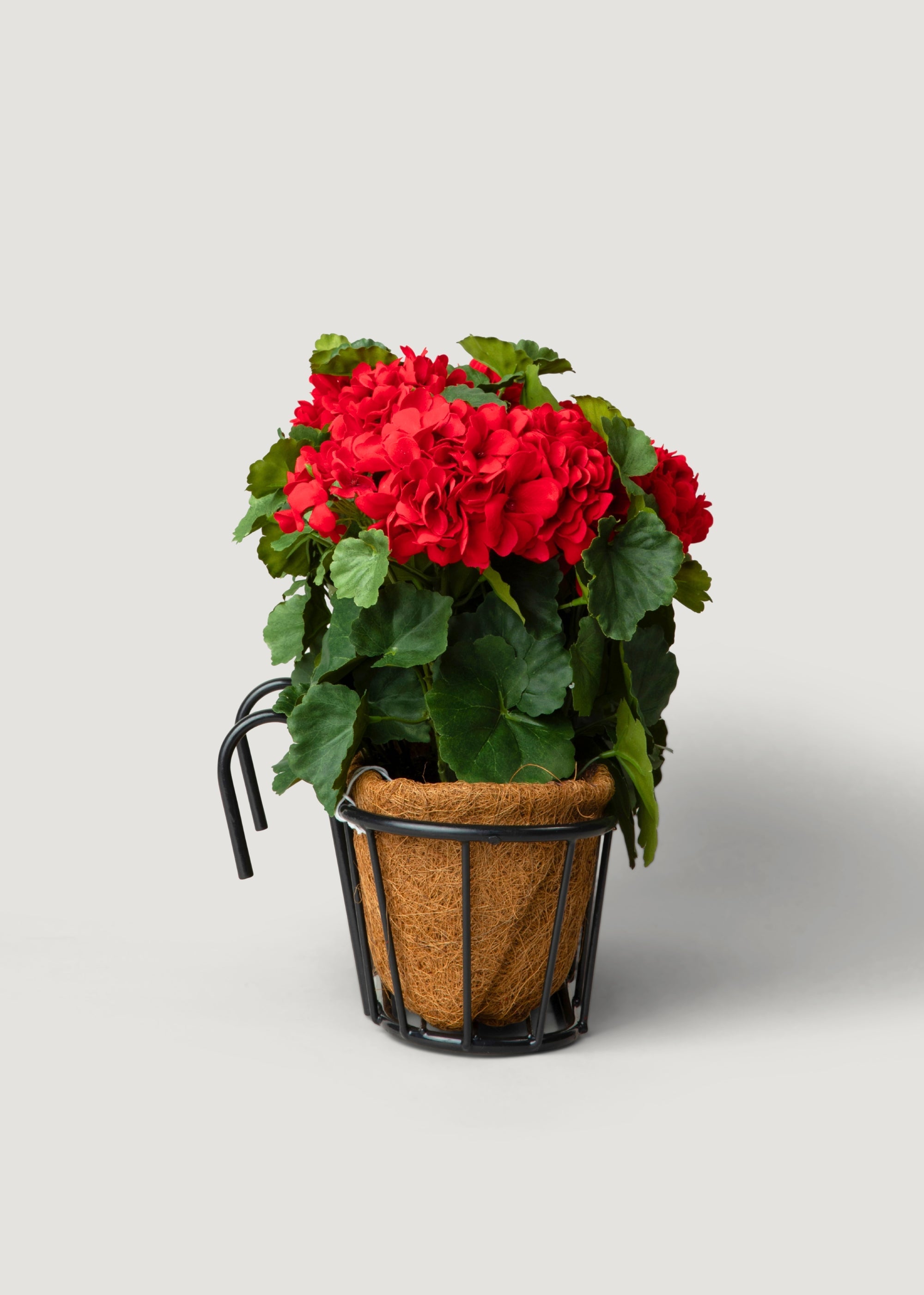 Fake Potted Geranium Arrangement in Hanging Metal Basket - 14"