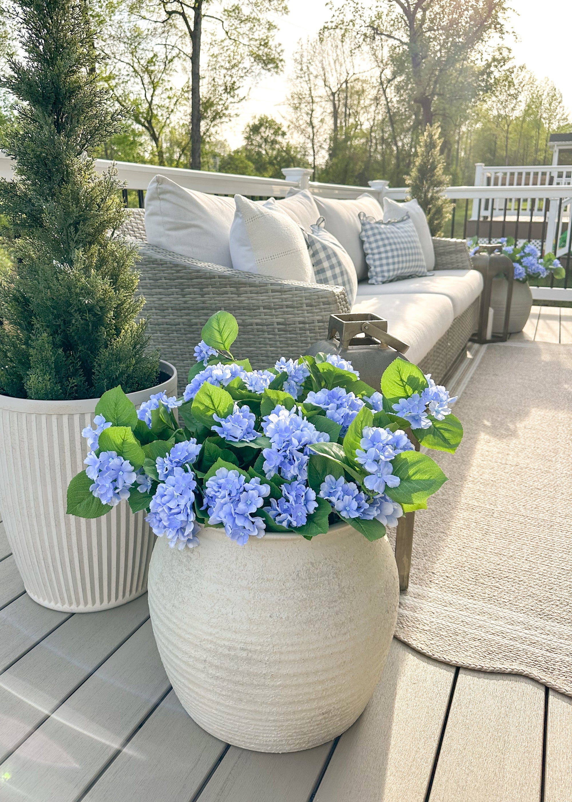 UV Treated Fake Outdoor Blue Hydrangea Hanging Bush - 27"