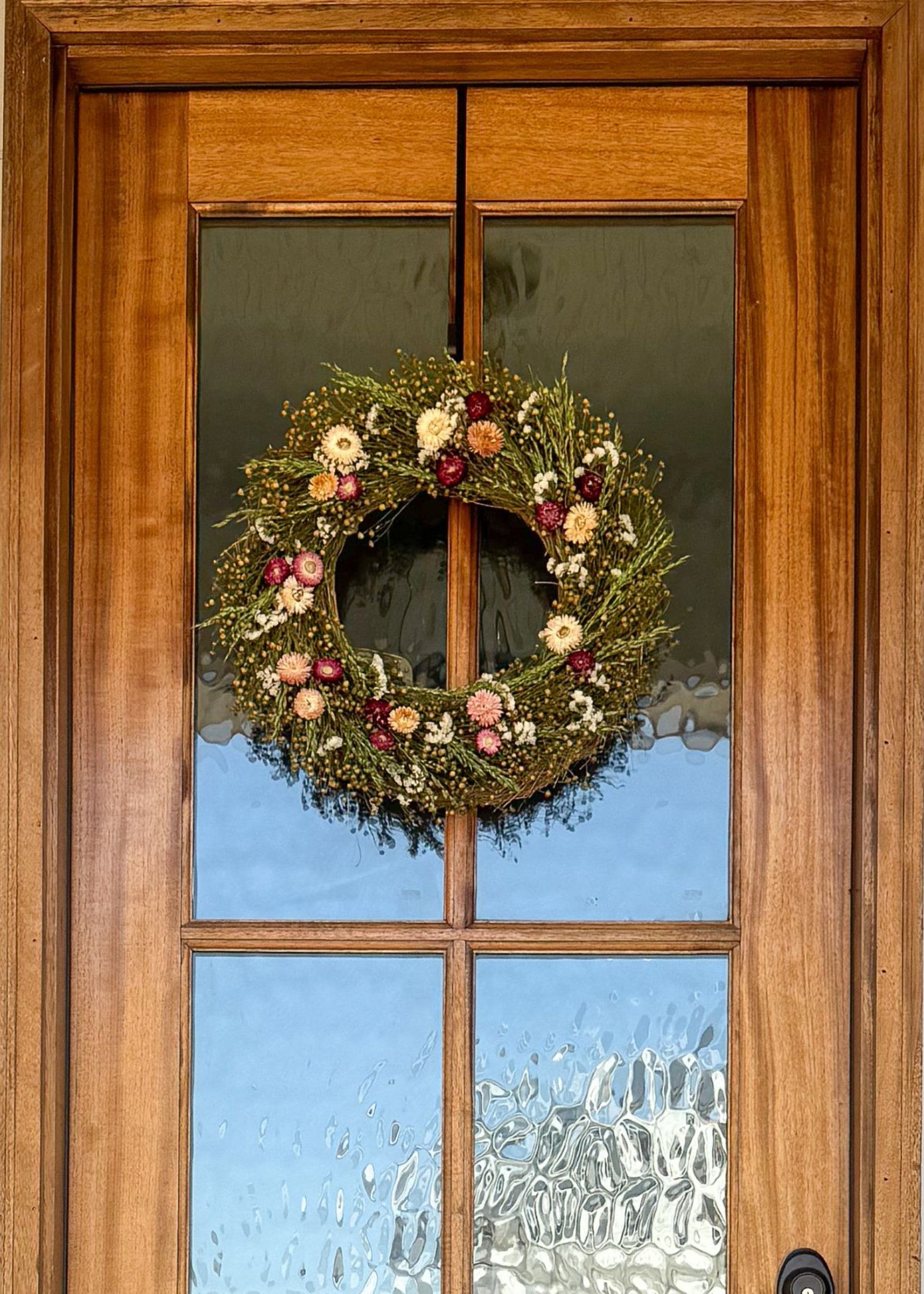 Flax and Pink Strawflower Mixed Dried Flower Wreath - 22"