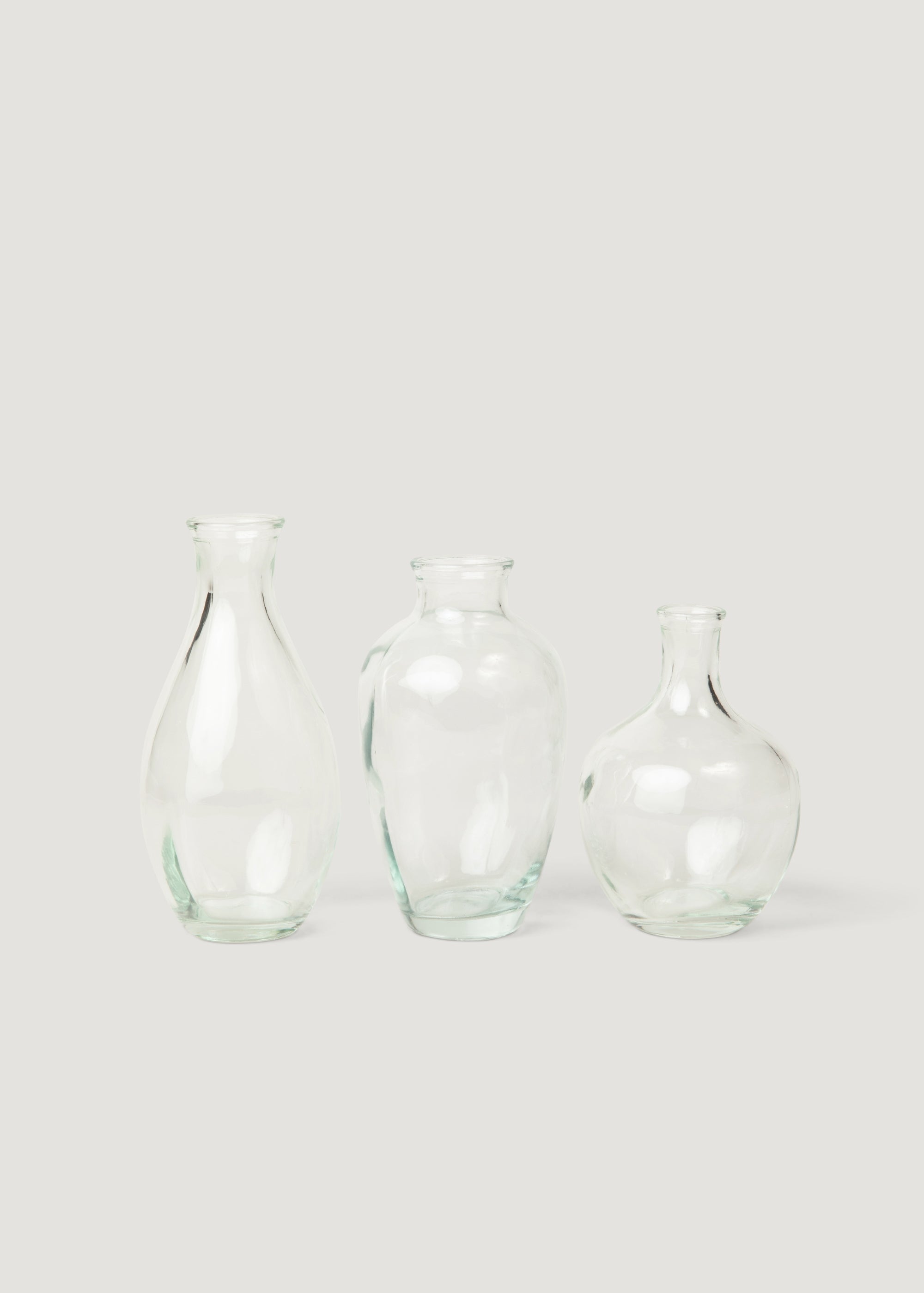 Set of 3 Clear Glass Bud Vases - 4.25-5.5"
