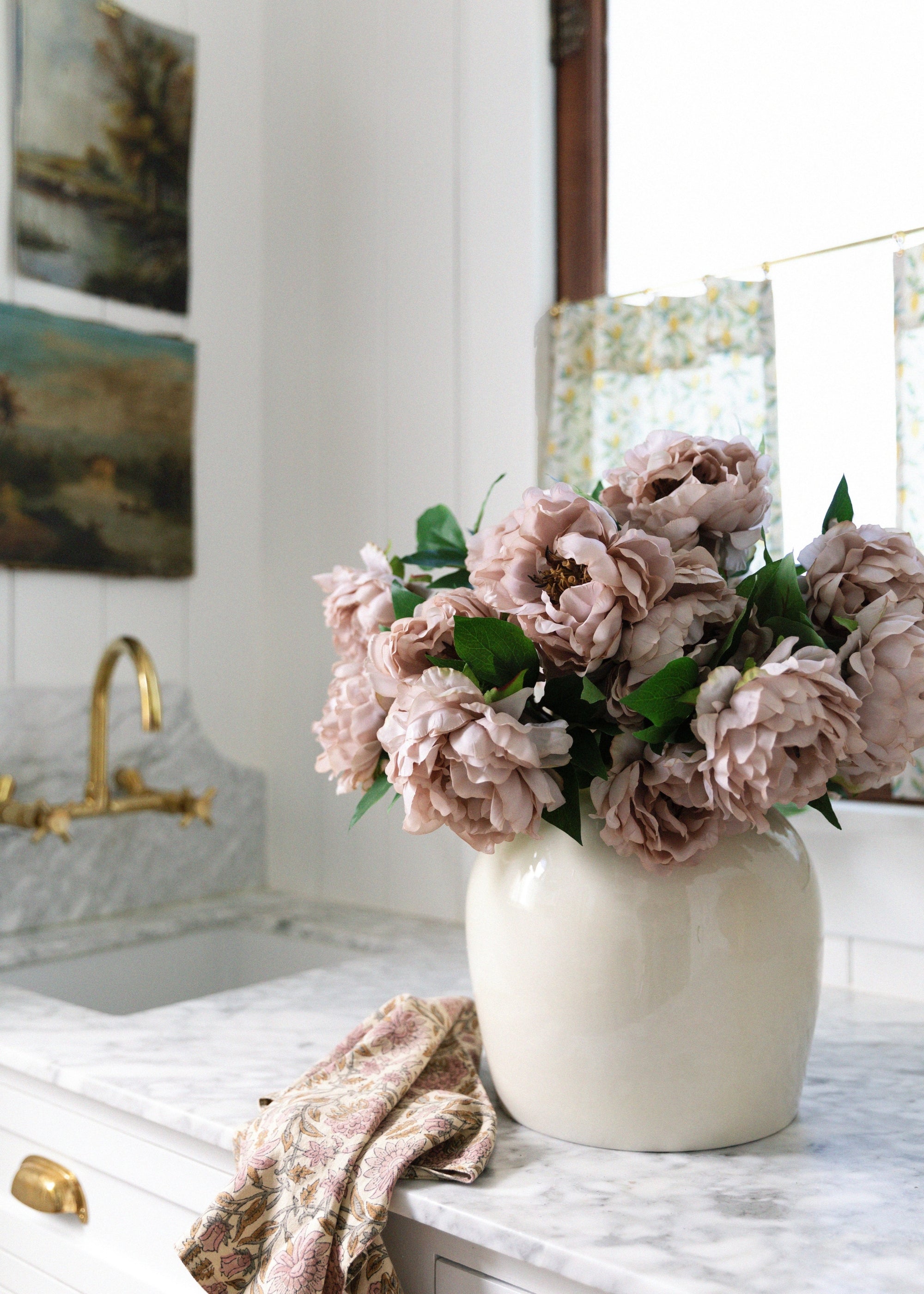Artificial Peony Flower in Taupe Mauve - 18.5"