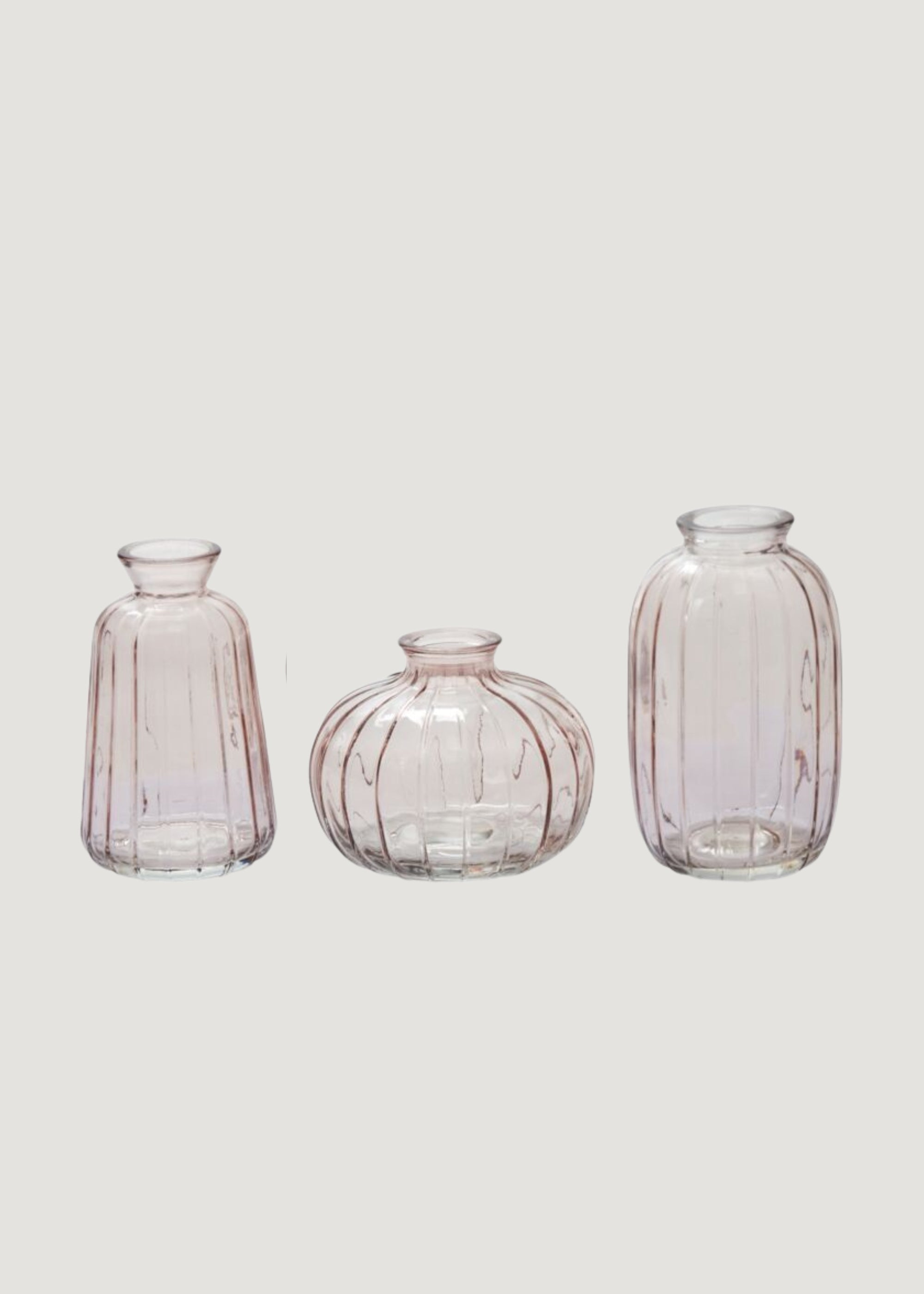 Set of 3 Pale Pink Glass Bud Vases - 3.25-4.5"