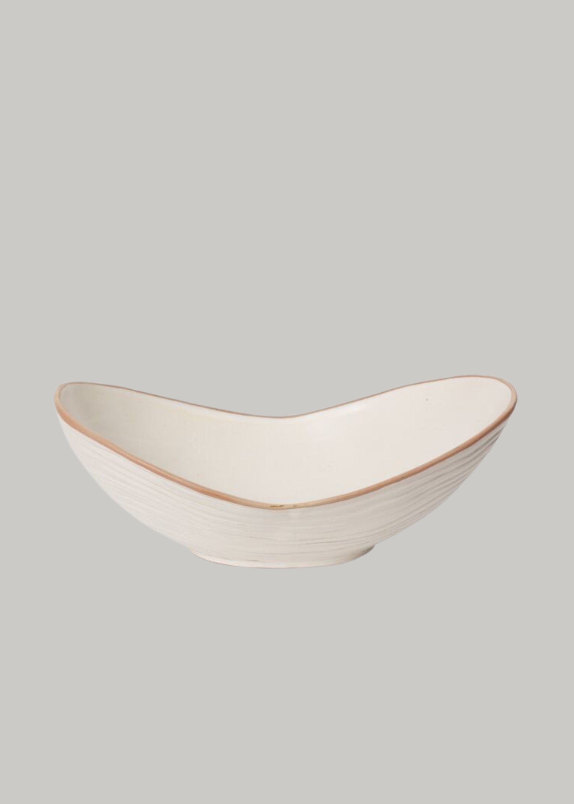 Large Glazed Matte White Ceramic Wide Bowl - 18" long x 13.5" wide