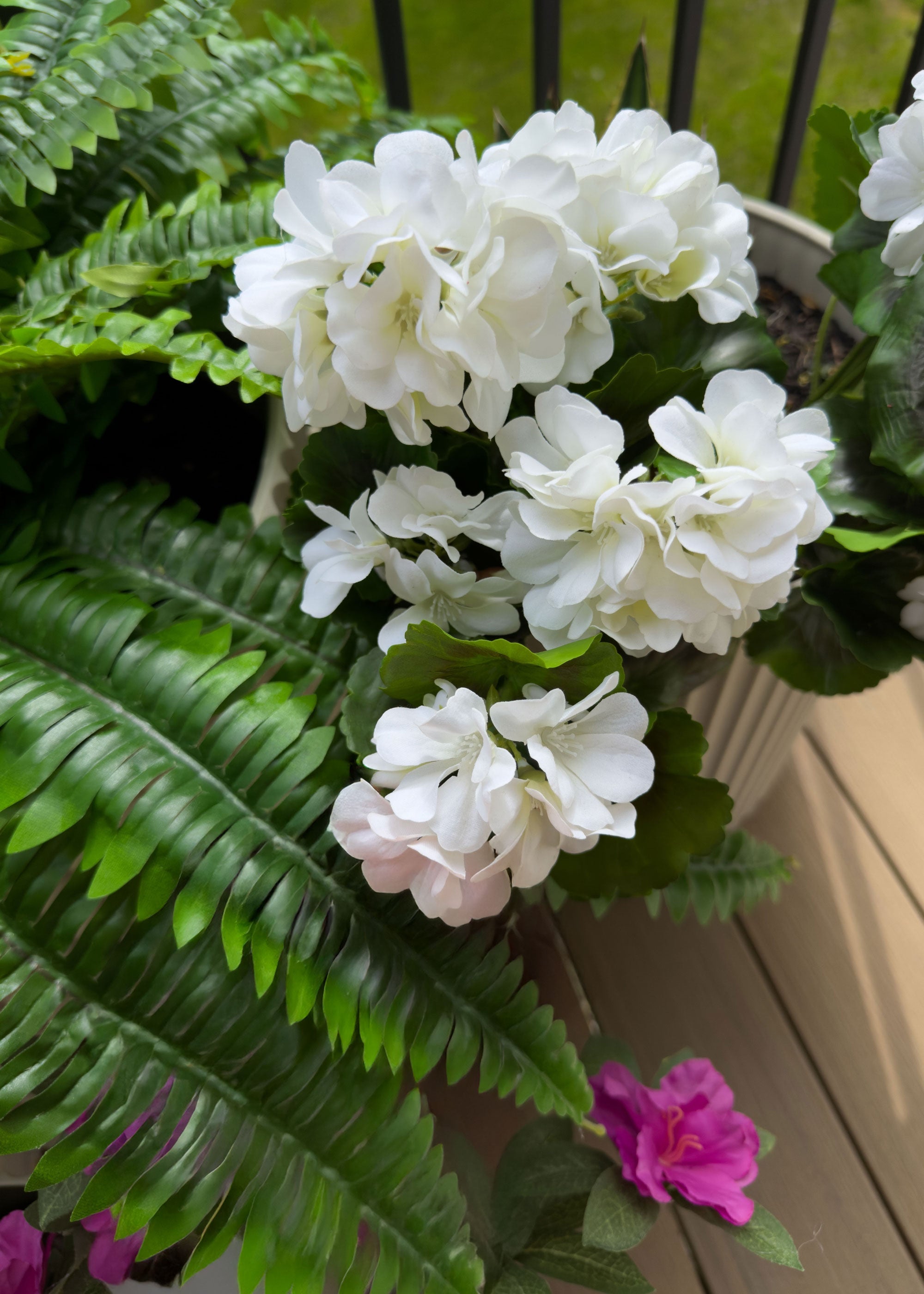 White UV Resistant Indoor/Outdoor Natural Touch Geranium Bush - 17"