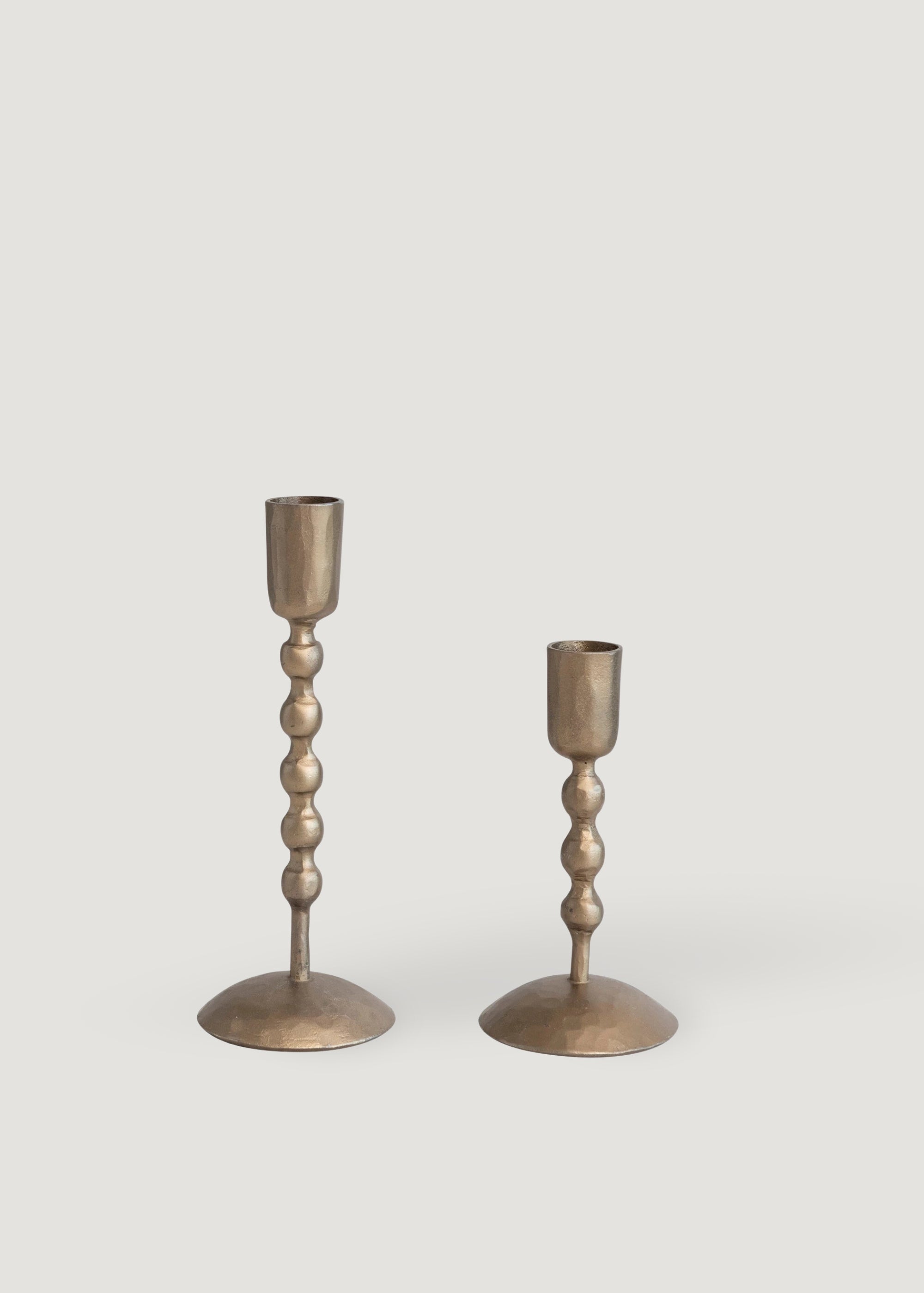 SABIGO Set of 2 Antique Brass Metal Taper Candle Holders - 5.5-7" - RadialSet of 2 Antique Brass Metal Taper Candle Holders - 5.5-7"