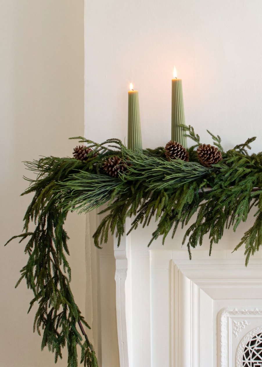 SABIGO Tall Natural Beeswax Fluted Pillar Candle in Sage - 13.5" - RadialTall Natural Beeswax Fluted Pillar Candle in Sage - 13.5"