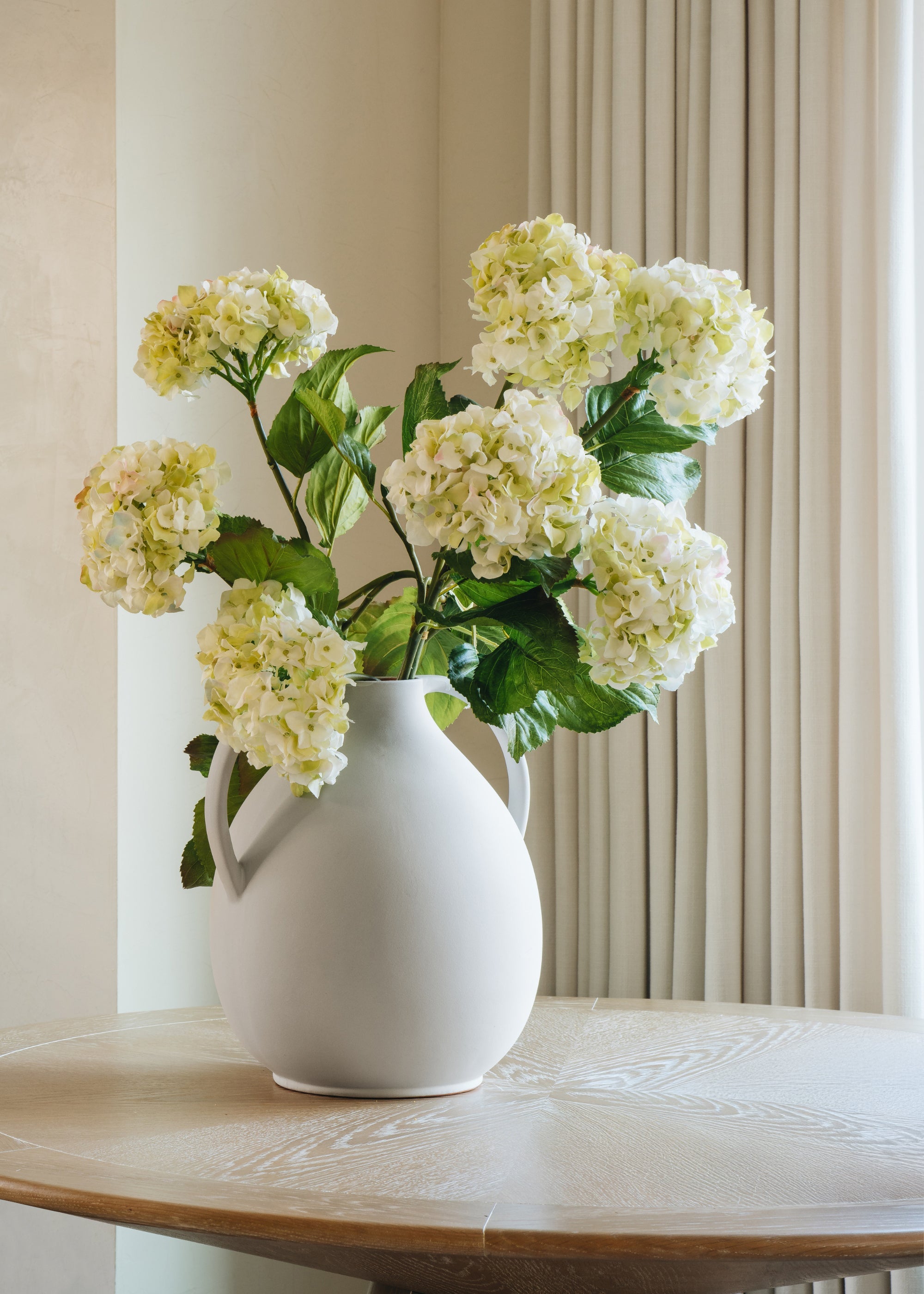 Cream Green Artificial Hydrangea Branch - 36"
