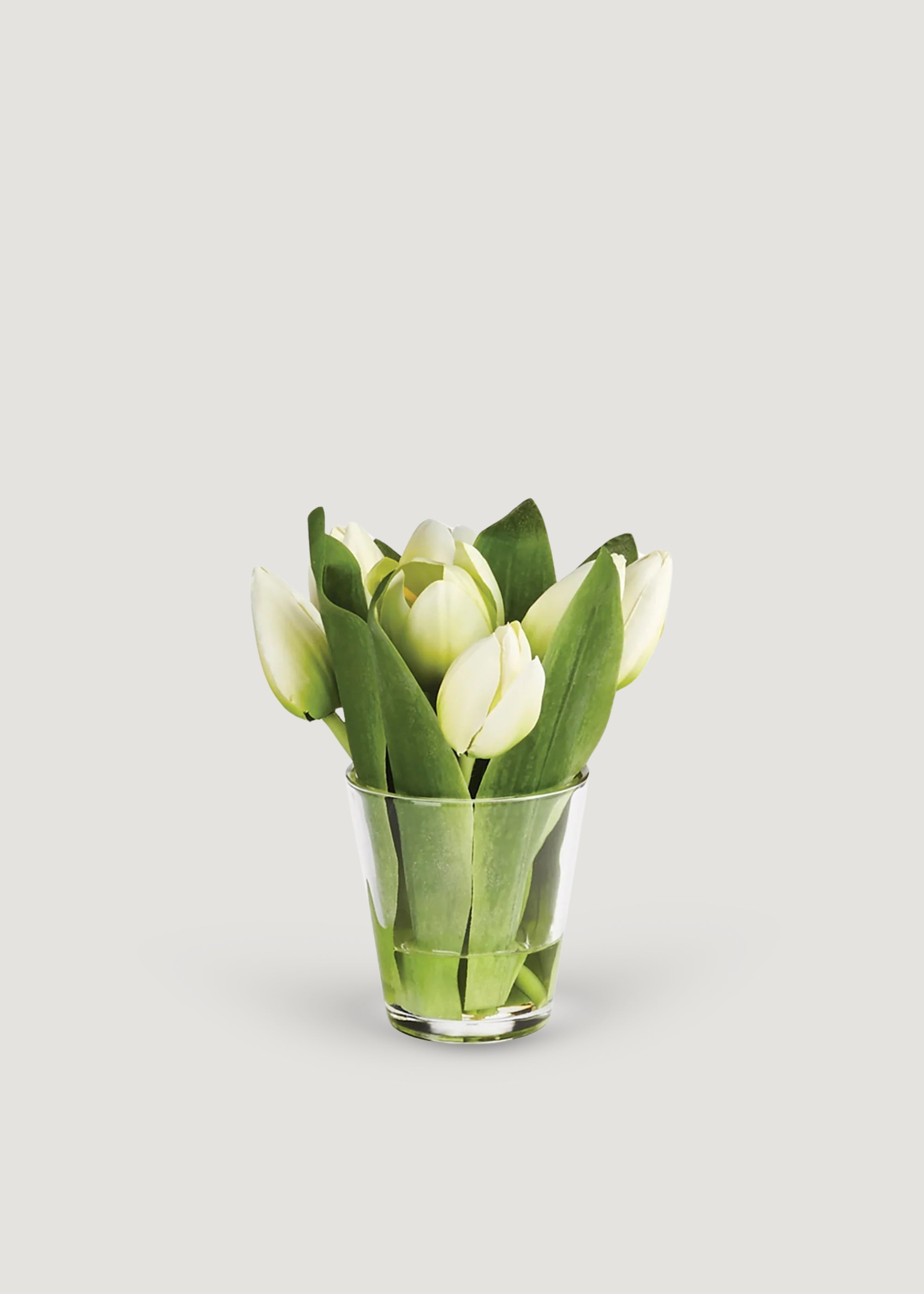 White Faux Dutch Tulip Arrangement in Glass Vase - 7.5"
